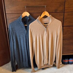 Brooks Brothers Men's Zip-Up Sweater - Charcoal and Beige